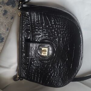 Brahmin Black Croc-Embossed Crossbody Bag